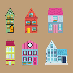 Wall Mural - six city buildings icons