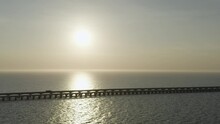 Straight Bridge Over The Ocean In Puerto Progreso Yucatan, Gulf Of Mexico, Aerial View
