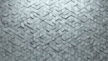 Triangular, Futuristic Wall Background With Tiles. 3D, Tile Wallpaper With Concrete, Polished Blocks. 3D Render