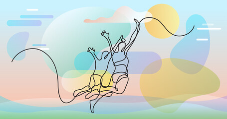 Wall Mural - continuous line drawing of swimmers jumping