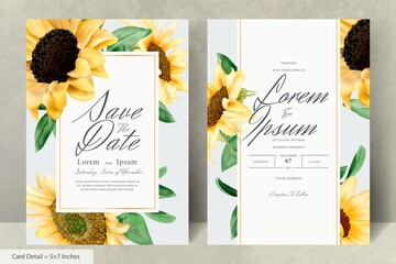 Wall Mural - Wedding Invitation Card Set with Watercolor Sunflowers