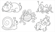 Draft Animal Outline Vector Set 48 ( Snail Spider Cow Grasshopper Hippopotamus )