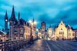 Fototapeta Miasto - Ghent city at dusk in Belgium