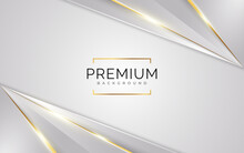 Luxury White And Gold Background With Golden Lines And Paper Cut Style. Premium Gray And Gold Background For Award, Nomination, Ceremony, Formal Invitation Or Certificate Design