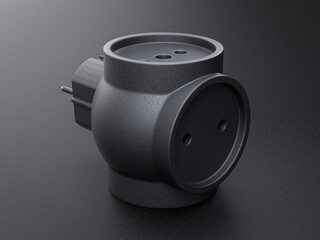 electrical power socket plug connector close up with rough plastic material black grey texture on matte ground studio floor