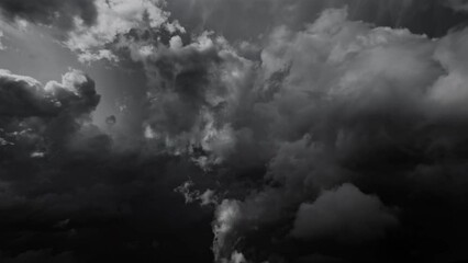 Wall Mural - Lot of lightning during a thunderstorm. Storm clouds are moving fast on the viewer, timelapse 4k