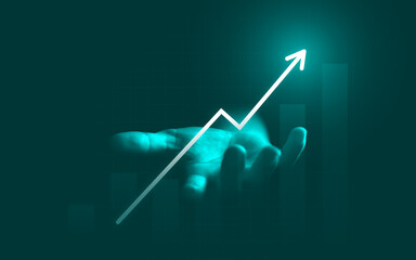 Wall Mural - hand growth arrow graph business chart finance profit background of success stock investment diagram