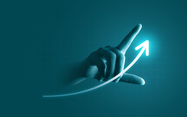 Wall Mural - hand pointing growth arrow success business target background of up icon direction development graph