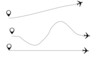 © Luna - Plane route set. Travel plane tracking, map pin, location pin. Vector illustration.
