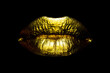canvas print picture - Gold, sexy female golden lips on black. Sensual lips, sexy mouth.