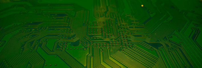 Electronic circuit board closeup. Electronic motherboard card. Circuitry and close-up on electronics. Background of electronics on board electrical circuits, technology texture.
