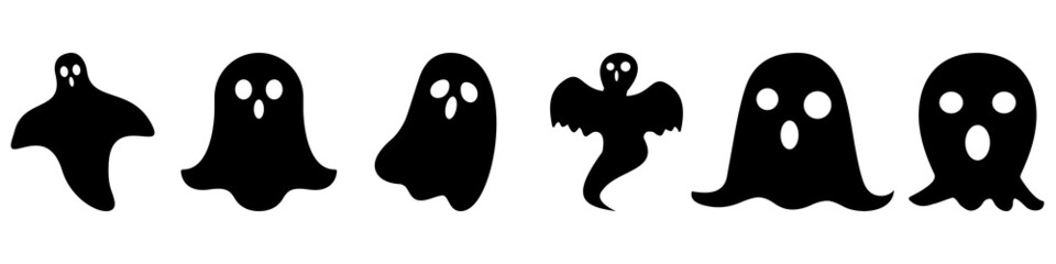 Ghost vector icon set. Creepy horror illustration symbol collection. paranormal logo. halloween sign.