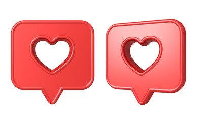 Poster - Collection of 3d love like heart social media notification icons isolated on white background minimal conceptual 3D rendering