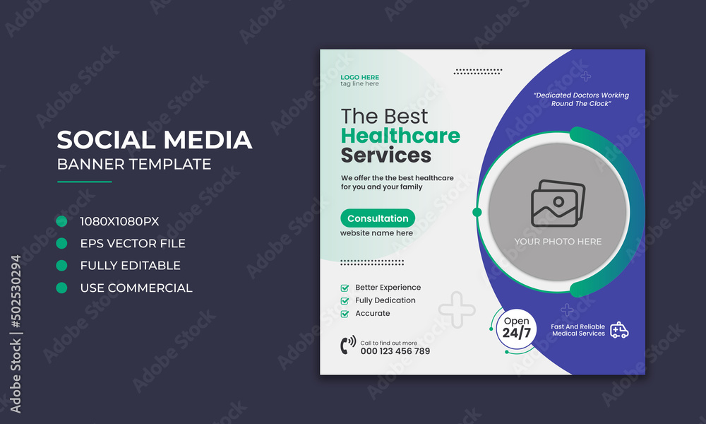 Medical healthcare social media banner and instagram post template ...