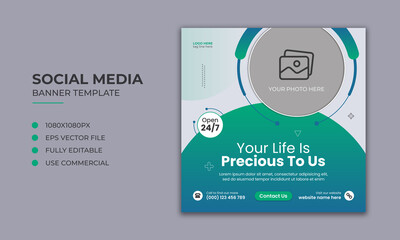 Wall Mural - Medical healthcare social media banner and instagram post template