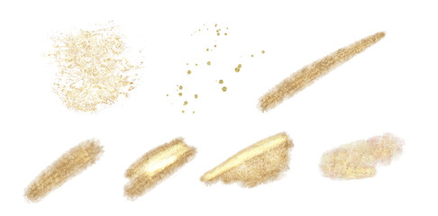 Vector gold paint smears set. Glitter elements isolated on white background.