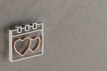 Poster - Beautiful abstract illustrations Withe and Golden Wedding Date with heart symbol icons on a gray wall background. 3d rendering illustration. Background pattern for design. .