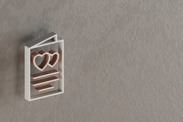 Poster - Beautiful abstract illustrations Withe and Golden Wedding Invitation with heart symbol icons on a gray wall background. 3d rendering illustration. Background pattern for design. .