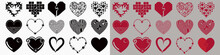 Hearts Icon Collection. Live Broadcast Of Video, Chat, Likes. Collection Of Heart Illustrations, Love Symbol Icons Set. Red Hearts. Black Hearts.