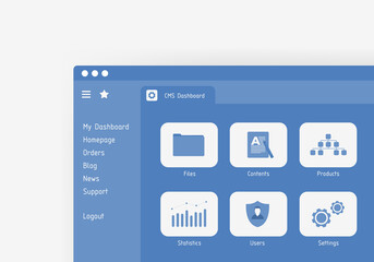Wall Mural - cms admin dashboard concept. manage content - create, edit and publish products or articles, configu