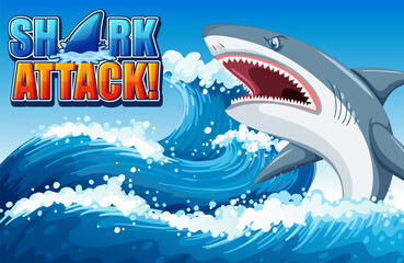 Wall Mural - Shark attack banner concept with aggressive shark