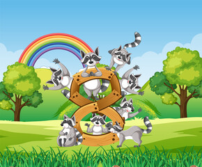 Sticker - Eight raccoons attached to number eight