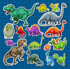 Wall Mural - sticker set of different dinosaur cartoon characters