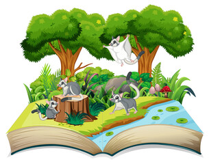 Poster - Nature scene with many trees and sugar gliders