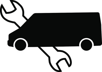 Icon symbol of repair of minibuses in black color on a white background for car service station, auto mechanic services, logo, websites