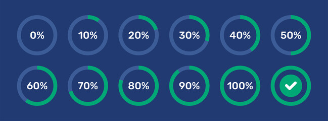 Poster - Circle loading and circle progress collection. Set of circle percentage diagrams for infographics, 0 10 20 30 40 50 60 70 80 90 100 percent.