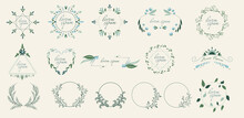 Wedding Logos, Hand-drawn Elegant Flower Decorations. Hand Drawn Beautiful Flower Logo. Botanical Trendy Greenery Vector Illustration.