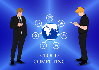 Wall Mural - graphics drawing business man hold smartphone use connection communication for cloud computing