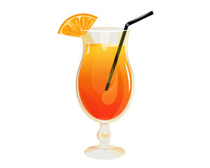 Wall Mural - Sex on the beach cocktail, summer tropical alcoholic drink.Refreshing cocktail with a slice of orange.Vector illustration on a white background.