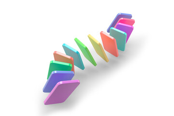 Simple Multi Colored Flying Domino. 3d Rendering