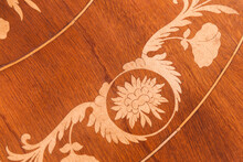 Decorative Inlay Carving Of Round Wooden Table