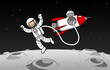 Astronaut vor Raumschiff schwebt über Planet Mond