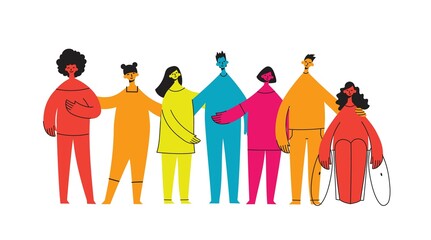 Wall Mural - Flat illustration of a group containing inclusive and diversified people all together without any difference.