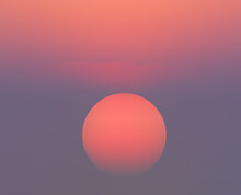 Background Of Big Red Sun At Sunset Sky