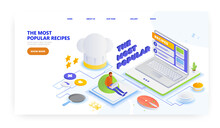Popular Food Recipes, Landing Page Design, Website Banner Vector Template. Online Recipes, Cooking Books.