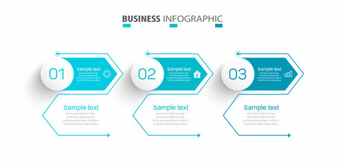 Wall Mural - Business infographic design template with 3 options, steps or processes. Can be used for workflow layout, diagram, annual report, web design 