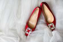 Wedding Shoes With Jewels On A White Background