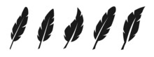 Bird Feather Icon Silhouettes Collection. Vector Illustration