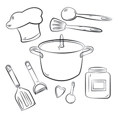  Vector collection of tableware. Isolated objects, stencil. Flat illustration.