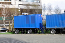 Industrial Mobile Diesel Generator. Industrial Diesel Generator For An Office Building, Connected To The Electrical Network By A Cable.