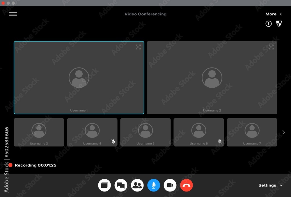 Videocall interface, call video screen and conference chat of phone app, vector UI template. Web video call on mobile phone or computer display with buttons and team online webinar window frames