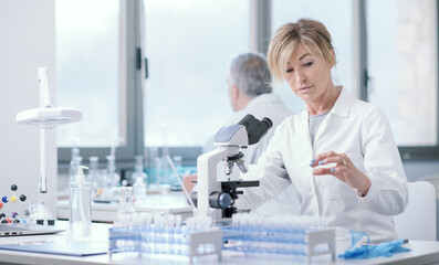 Wall Mural - medical researcher analyzing samples in the lab