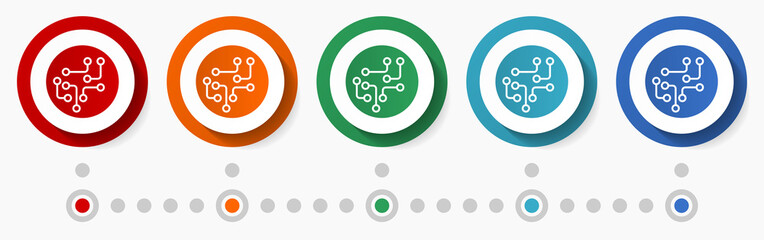 Leinwandbilder - Circuit, computer concept vector icon set, infographic template, flat design colorful web buttons in 5 color options