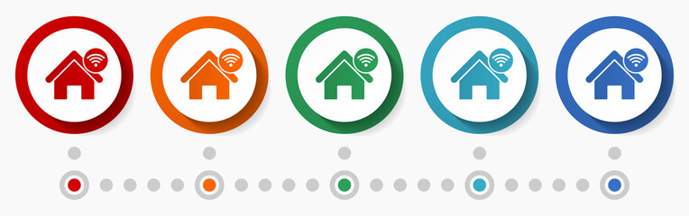 Poster - Home, house concept vector icon set, infographic template, flat design colorful web buttons in 5 color options