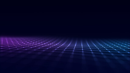 Abstract futuristic wave with moving dots. Flow of colored particles. Cyber technology illustration. Big data visualization. 3d rendering