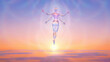 3d illustration translucent goddess Gayatri blesses her followers at dawn